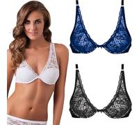 Cotonella Women's Underwired Bra, 3 Bralette White Blue Black, 30B