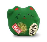 COTONOHA Banko Ware Maneki Neko - 2.2-Inch Small Lucky Cat Figurine for Good Fortune Made in Japan (Green)