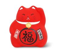 COTONOHA Banko Ware Maneki-Neko Ceramic Piggy Bank - Lucky Cat, Cute and Chubby Traditional Japanese Money Box (Red)