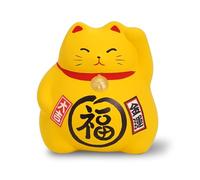 COTONOHA Banko Ware Maneki-Neko Ceramic Piggy Bank - Lucky Cat, Cute and Chubby Traditional Japanese Money Box (Yellow)