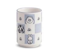 COTONOHA Japanese Porcelain Yunomi Tea Cup | Made in Japan | Character Design with Flowers and Animals | 8.8 fl oz / 260 ml (Animal Blue)