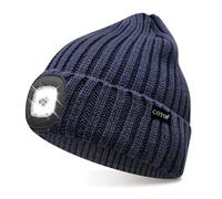 COTOP LED Beanie with Light,USB Rechargeable Hat Hands Free 4 LED Headlamp Cap Winter Knitted Night Lighted Hat Flashlight Women Men Gifts for Dad Him Husband Dark Blue