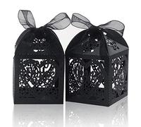 COTOPHER Laser Cut Boxes, 100pcs Thank You Gift Boxes Wedding Party Favor Boxes Lace Candy Boxes for Wedding Baby Shower Birthday Party Decorations with Ribbons (2x2x2.75inch, Black, 100)