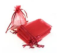 COTOSEY 50Pcs Organza Bags 12x16 inch Sheer Organza Favor Bags Extra Large Drawstring Bags (Red)