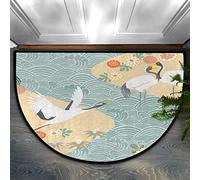 COTOT Japan Flower Crane Round Doormat 91.4 x 61 cm, Japan Pattern Entrance Door Mat Indoor Outdoor Machine Washable Anti Slip Absorbent Mat Rug Floor Mat Carpet