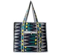 COTSILER Handmade Quilted Cotton Tote Bag Large Reusable Shoulder Bag Front Zipper Pocket,Lightweight, Navy Blue Tribal Geometric Print 12, L