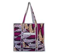 COTSILER Handmade Quilted Cotton Tote Bag Large Reusable Shoulder Bag Front Zipper Pocket,Lightweight, Color 1, L, Casual Tote With Decorative Patterns Including Stripes, Floral Prints, and Animal