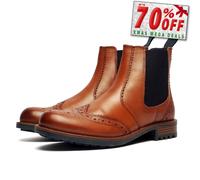 Cotswold Cirencester Mens Smart Casual Brogue Leather Dealer Pull On Boots Tan