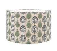 Cotswold Countryside Motif Lampshade. Cottagecore Green and Blue Floral & Leaf Botanical Design. Cylinder Style Table and Ceiling Lighting Shade (Green, 30cm Table Lamp Shade)