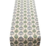 Cotswold Countryside Motif Table Runner in Soft Blue and Sage Green. Cottagecore Shabby Chic Style. Available in Three Sizes (30cm x 280cm)
