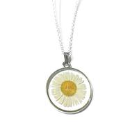 Cotswold Crafts By Emma Handmade Botanical Necklace with Pressed Wild Daisy Flower in Round Silver Pendant on 18 Inch Silver Plated Chain for Women - Valentine's Day Gift for Her