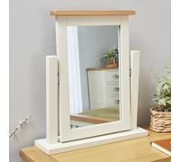 Cotswold Cream Painted Vanity Mirror with Oak Top - Premium Quality Cream Painted Mirror - Natural Oak Top with Satin Lacquer - Adjustable Angle - H 585mm x W 530mm x D 60mm