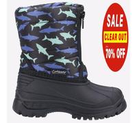Cotswold Iceberg Childrens Boys Shark-Patterned Zip Snow Rain Boots Black