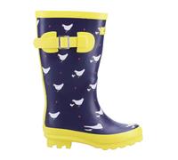 Cotswold Kids Farmyard Chicken Wellington Boots - Navy/Yellow - 2 UK - Navy/Yellow
