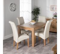 Cotswold Oak Dining Table Set With 4 Cream London Wave Back Chairs