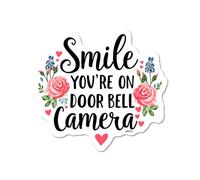 Cotswold Series - 12cm Smile You're On Door Bell Camera Self Adhesive Sticker - Front Door Cottage Vintage Classic Style Decal - SG527