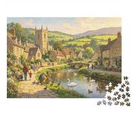 Cotswold Village Jigsaw Puzzle 1000 Pieces Recyclable Rural Stream Senior Puzzles Educational Game Decompression Ideal for Family And Friends Birthdays 70x50cm/1000pcs