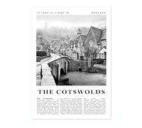 Cotswolds - England England Travel Poster, Black And White Photographic City Destination Print, Britain Picture, Living Room Decor, Archival Matte, A3 (Print Only) - 42x29.7cm