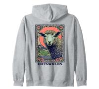 Cotswolds England UK Sheep Vintage Design Women Gardener's Zip Hoodie