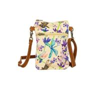 COTT N CURLS Dragonflies Serenade Slim Sling Bag for Mobile Phone - 33x5.5 Dragonfly Purse for Women, Watercolor Floral Printed Canvas, Leather Strap, Birthday Gift for Mother, Sister, Aunt, Grandma