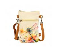 COTT N CURLS Dragonfly Dream Slim Sling Bag for Mobile Phone - 33x5.5 Dragonfly Purse for Women, Watercolor Floral Printed Canvas, Leather Strap, Cute Birthday Gift for Mother, Sister, Aunt, Grandma