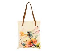 COTT N CURLS Dragonfly Dream Tote Bag for Women - 26x15 Dragonfly Purse for Women, Watercolor Floral Printed Canvas, Leather Strap, Cute and Unique Birthday Gift for Mother, Sister, Aunt, Grandma