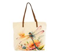 COTT N CURLS Dragonfly Dream Tote Bag for Women - 26x20 Dragonfly Purse for Women, Watercolor Floral Printed Canvas, Leather Strap, Cute and Unique Birthday Gift for Mother, Sister, Aunt, Grandma