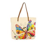 COTT N CURLS Fable Flight Canvas Tote Bag for Women - 26x20 Butterfly Purses for Women, Colorful Print, Canvas and Leather, Spring Purses, Butterfly Gifts, Spring Gifts for Mom, Sister, Friend