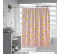 Cottage Aesthetic Shower Curtain Pink Floral Print White Daisies with Yellow Centers Bathroom Decor Polyester Waterproof Shower Curtain 200 x 200 cm