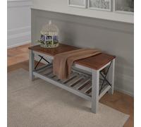 Mercers Furniture Cottage Grey Painted Pine Bench Wooden With Slatted Storage Shelf Hallway Solid Wood 59H X 107W X 42D Cm