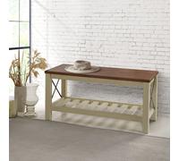 Cottage Bench White Painted Pine Wooden Seat Slatted Storage Shelf