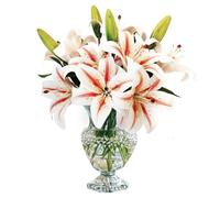 cottage blooms 6pcs White Artificial Lily Flowers,3D Printed Fake Lilies for Home Decoration/Wedding/Hotel/Office,36CM Long, Without Vase
