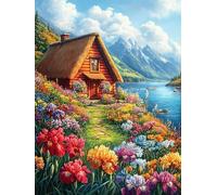 Cottage by Mountain Lake 500-piece Jigsaw Puzzle Set Mitos Fantástico Cuento De Hadas For Adults Teens 14+ Logic Skill Indoor Game Family Game Night Summer Recycled Cardboard 500 PCS