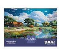 Cottage by River Puzzles for Adults 1000 Pieces in Vibrant Colours Jig Saws Rural Stream for Cognitive Stimulation in Team Building Games 70x50cm/1000pcs