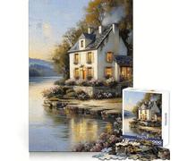 Cottage by The Lake Jigsaw Puzzles for Adults1000 Pieces Mindful Game, Fine Cut, Happy Challenge, Xmas Gift (38x52cm)