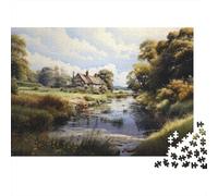 Cottage by The River-3 1000-Piece Puzzle for Adults, 52x38cm/1000pcs, White Cardboard for Cleaner Sorting; to Return to Whenever Time Permits