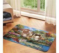Cottage by The River Pet Food Mat 17.2x11.81in Absorbent Non-Slip PU Leather Feeding Mat for Dogs Cats Rubber Bottom Fast Drying Rollable Pet Bowl Placemat