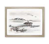 Cottage By The Sea By Kono Bairei Asian Japanese Framed Print | A2 Oak Framed Wall Art | Ready to Hang | Cottage Nautical Picture | Living Room Bedroom Lounge Office