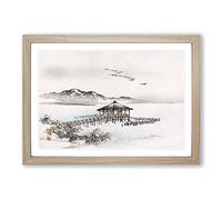 Cottage by The Sea by Kono Bairei Framed Print | A2 Oak Framed Wall Art | Ready to Hang | Cottage Nautical Picture | Living Room Bedroom Lounge Office