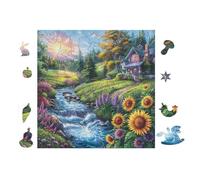 Cottage by The Stream 100 Pc DIY Jigsaw Puzzle Puzzles for Adults Teens Hard Challenging Team Building Stress Reducing Autumn Premium Quality Material 28x28cm