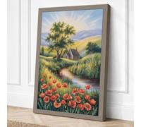 Cottage by the Stream Rustic Canvas Wall Art Print 36x24 Inch (91 x 61 cm)