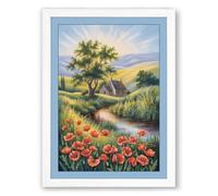 Cottage by the Stream Rustic Framed Wall Art Print A2 (59.4×42cm) White, Wall Decor for Living Room, Bedroom, Office & Home, Ready to Hang, Art Gift