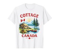 Cottage Canada Lake Cabin Canoe Sunset Retro Outdoor Camping T-Shirt