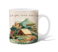 Cottage Ceramic Coffee Mug, Nature Rustic Mountain Trees Fall Green Novelty Tea Mug with Handle Gift for Friends Family Co-Worker Lovers Eldership Senior 15 Oz