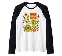 Cottage Core Fall Tea Sunflowers Pumpkin Art Print Raglan Baseball Tee