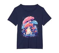 Cottage-core Frogs, Mushroom Umbrella Cute Frog T-Shirt, Women's Plus, Navy Blue, 6X