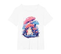 Cottage-core Frogs, Mushroom Umbrella Cute Frog T-Shirt, Women's Plus, White, 6X