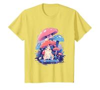 Cottage-core Frogs, Mushroom Umbrella Cute Frog T-Shirt, Youth, Lemon Yellow, Medium