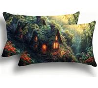 Cottage Cushion Covers Set of 2 Corduroy Decorative Square Foresta 2 Pillowcase with Invisible Zip Pillow Covers 40x80cm Velvet Square Throw Pillow Case Decorative Cushion for Home Decor Sofa F0A-609