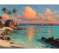 Cottage DIY Paint by Numbers for Adults, Beach Painting by Numbers Kits for Beginners, Adults Painting Kits with Acrylic Paint Brushes, DIY Crafts Canvas Kits, for Gifts Home Wall Decor 20x16in A-2053